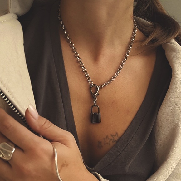 Sterling Lock Rolo Chain Necklace 